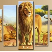 Пятипанельная модульная картина 80 х 140 см Нарисованная семья львов фото