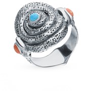 Серебряное кольцо с бирюзой и кораллом фото