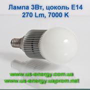 Светодиодная лампа с цоколем E14 3Вт 270 Люмен 7000K (85~265В) фото