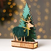 Новогодний декор с подсветкой 'Ёлочки и олень с колокольчиком' 6x4x19.5 см, зелёный фото