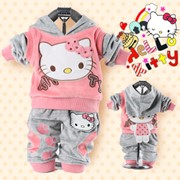 Одежда детская RETAIL baby 2piece suit set tracksuits Girl&#39-s Hello Kitty clothing sets velvet Sport suits hoody jackets +pants freeshipping, код 1076040412 фото