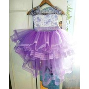 Нарядное детское платье пышное с шлейфом на выпускной снижинка фиолетовое