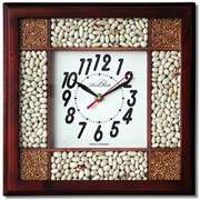 Часы насыпные в деревянном корпусе. В качестве насыпки используются: фасоль, горох, макароны, гречка, рис. фото