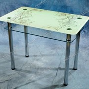 Стол стеклянный обеденный “ЛИЛИИ” беж серебро фото