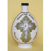 Графин (бутылка) для святой воды фарфор с распятием и молитвой “Отче наш“ 0,5л зелёный фото