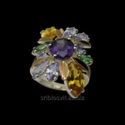 Серебряные кольца с золотыми вставками и цветными камнями “Ареанда“ арт-103 фото