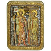 Подарочная икона Святые равноапостольные Константин и Елена на мореном дубе фото