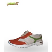 Обувь женская этичная (без использования материалов животного происхождения. Кроссовки из конопли и алькантары «Макс-вегана» Цвет: оранжевый-белый-зеленый. фото