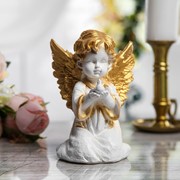 Сувенир “Ангел с птицей“ белый с золотым, 17 см фотография