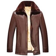 Зимняя мужская кожаная куртка “Оттава“ коричневая (Размер одежды: 46 размер (size S) Рост 165-175 см) фотография