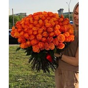 Букет из оранжевых роз 101 шт 50 см фотография