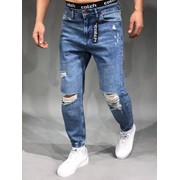Мужские джинсы с рваными коленями и резинками