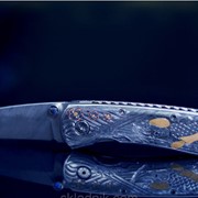 Авторский складной нож из дамасской стали “Карпы KOI“ фото