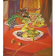 Картина “Натюрморт фрукты на столе“.Картон,акрил.55*60см. фото