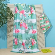 Полотенце пляжное в сумке Этель “Фламинго“, 70*140 см, микрофибра, 100% п/э фото