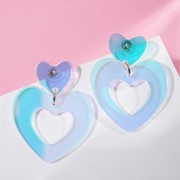 Серьги из акрила 'Сияние' два сердца, цвет голубой фотография