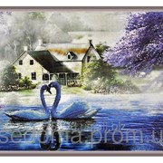 Набор для вышивки картины Влюбленные Лебеди 83х63см фотография
