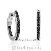 Серебряные серьги-колечки с дорожкой из кубических цирконов черного цвета, серебро 925 пробы Артикул INSES44B