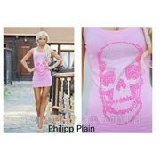 Платье Филипп Плейн череп камни розовый фото