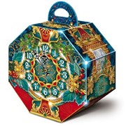 Коробка подарочная 1500гр НГ из гофрокартона с блестками Часики "Малахит " (50шт/кор)