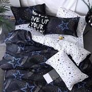 Комплект постельного белья евростандарт чёрно-белое с синими звёздами фото