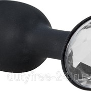 Чёрная анальная пробка с кристаллом в основании - 10,5 см. фотография