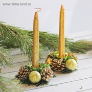 Набор свечей с подсвечником “Золотые шары и шишки“ (набор 4 шт) 3,5*15*11 см фотография
