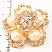 Брошь ''Большой цветок с крупным жемчугом'', золотой металл со стразами (5 см) 222144(7) фото