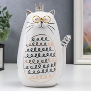 Сувенир керамика “Котик в очках, в короне“ белый с золотом 18,2х9,5х11,8 см фото