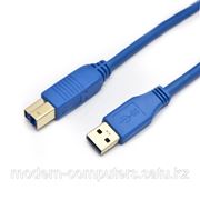 Интерфейсный кабель, A-B, SHIP, US001-1.5B, Hi-Speed USB 3.0, Голубой, Блистер, Контакты с золотым напылением, 1.5 м фото