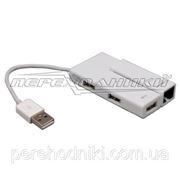 Адаптер USB2.0 to Ethernet 100Mb, 3 port hub, белый фотография