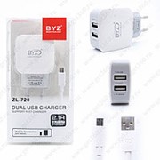 Сетевое Зарядное Устройство BYZ ZL-720 2 USB Micro Usb White (Белый) фото