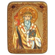 Подарочная икона Святитель Спиридон Тримифунтский на мореном дубе фото