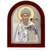 Икона Святой Спиридон серебряная с позолотой Silver Axion Греция 55 х 70 мм на деревянной основе фото