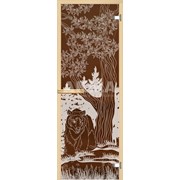 Дверь для сауны АКМА Арт-серия GlassJet МЕДВЕДЬ 7х19 (коробка -осина/липа) фотография