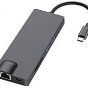 Type-C - концентратор GSMIN BL-11 8 в 1 (LAN, Type-C, SD Card, TF Card, 2xUSB3.0, HDMI, VGA) (Серебристый)