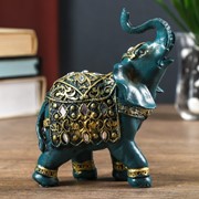 Сувенир полистоун “Синий слон в попоне с золотым узором и зеркалами“ 14х7х11 см фото