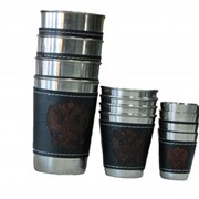 Набор из 4 стаканов с кожанными вставками маленкий в кожанном чехле фотография