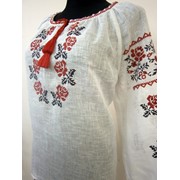 Блуза вышитая (Вышиванка) “Троянда красная“ с длинным рукавом (Лен) фото