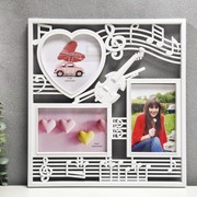Фоторамка пластик на 3 фото 10х15, 13х12 см “Скрипка и ноты“ белый 34х32 см фото