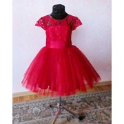 Нарядное детское платье пышное короткое на выпускной снижинка красное