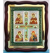Икона Четырехчастная Божья матерь, в фигурном киоте, с багетом Храмовая, 43х50 фотография