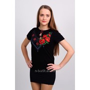 Женская футболка с вышивкой гладь+крестик, черная 48 фотография