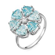Кольцо посеребрение 'Цветочек' 20-07302, цвет голубой в серебре, размер 17 фотография