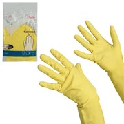 Перчатки хозяйственные резиновые VILEDA “Контракт“ с х/б напылением, размер M (средний), желтые, 101017 фотография