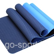Антибактериальный коврик для йоги, фитнеса ECO-FRIENDLY TPE Yoga Mat, 8 мм, синий-голубой фото