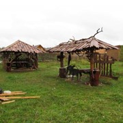Беседка, шашлычница из лиственницы, с дубовым столом и лавками. фото