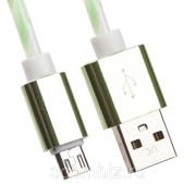USB кабель «LP» Micro USB витая пара с металлическими разъемами 1 м. (белый с зеленым/европакет) фотография