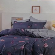 Комплект постельного белья семейный размер синий с фиолетовыми листочками фото
