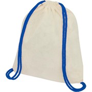 Рюкзак со шнурком Oregon, имеет цветные веревки, изготовлен из хлопка 100 г/м², бежевый/синий фото